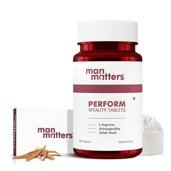This kit consists of Tadalafil Tablets and PERFORM Vitality Tablets. PERFORM Vitality Tablets are made with Safed Musli, L'Arginine and Ashwagandha energy booster to Last Longer in Bed